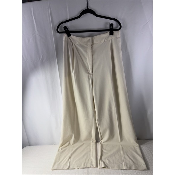 Zara Wide - Leg Pleated Trousers In Off White Size Extra Large - Picture 3 of 5